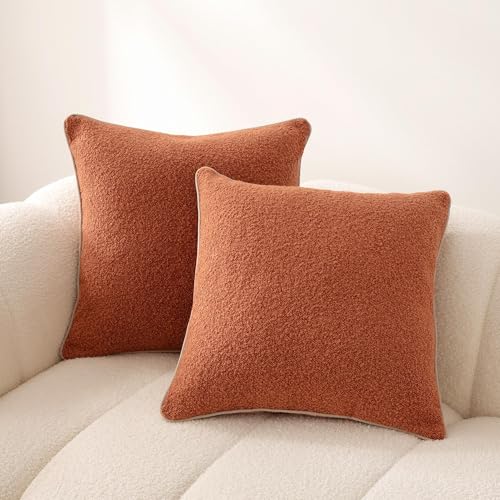 Amazon Basics Boucle Throw Pillow Covers for Couch, Living Room, Orange Home Decor with Hidden Zipper, Brown, 18×18in, Pack of 2 view 3