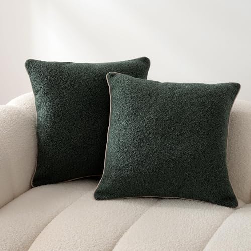 Amazon Basics Boucle Throw Pillow Covers for Couch, Living Room, Home Decor with Hidden Zipper, Green, 18×18in, Pack of 2