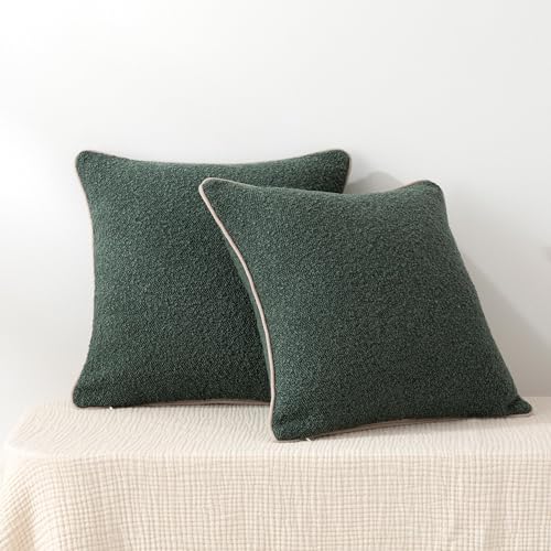 Amazon Basics Boucle Throw Pillow Covers for Couch, Living Room, Home Decor with Hidden Zipper, Green, 18×18in, Pack of 2 view 3