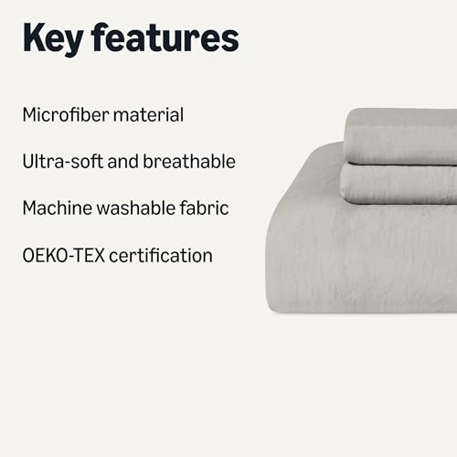 Amazon Basics Brushed Microfiber Comforter Set, Extra Soft with Natural Texture, 3-Piece, King, Grey view 2