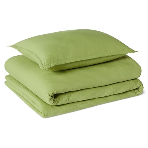 Amazon Basics Brushed Microfiber Comforter Set, Extra Soft with Natural Texture, 2-Piece, Twin/Twin XL, Green