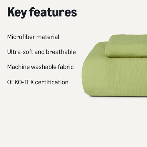 Amazon Basics Brushed Microfiber Comforter Set, Extra Soft with Natural Texture, 2-Piece, Twin/Twin XL, Green view 2