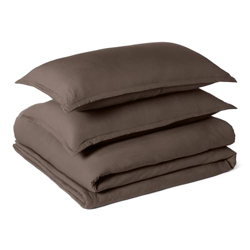 Amazon Basics Brushed Microfiber Comforter Set, Extra Soft with Natural Texture, 3-Piece, King, Brown