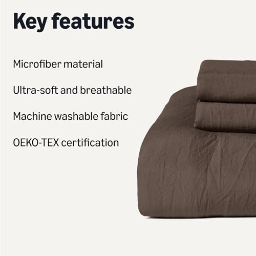 Amazon Basics Brushed Microfiber Comforter Set, Extra Soft with Natural Texture, 3-Piece, King, Brown view 2