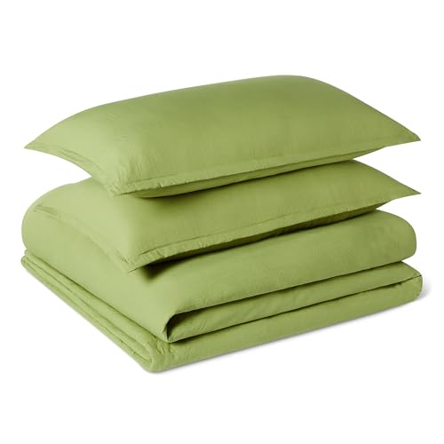 Amazon Basics Brushed Microfiber Comforter Set, Extra Soft with Natural Texture, 3-Piece, King, Green