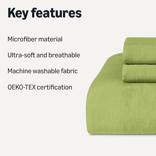 Amazon Basics Brushed Microfiber Comforter Set, Extra Soft with Natural Texture, 3-Piece, King, Green view 2