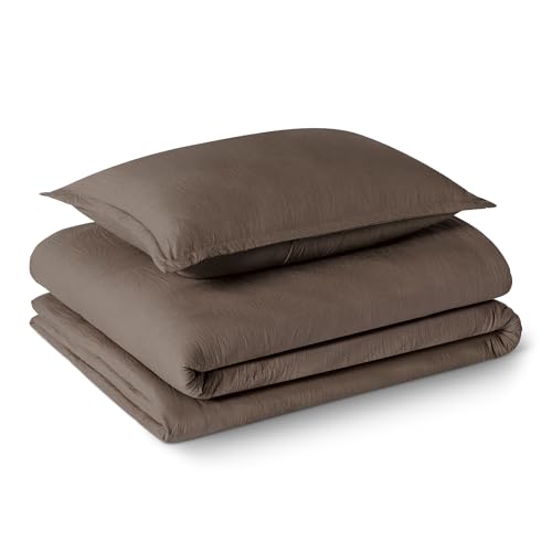 Amazon Basics Brushed Microfiber Comforter Set, Extra Soft with Natural Texture, 2-Piece, Twin/Twin XL, Brown