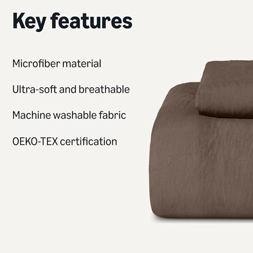 Amazon Basics Brushed Microfiber Comforter Set, Extra Soft with Natural Texture, 2-Piece, Twin/Twin XL, Brown view 2