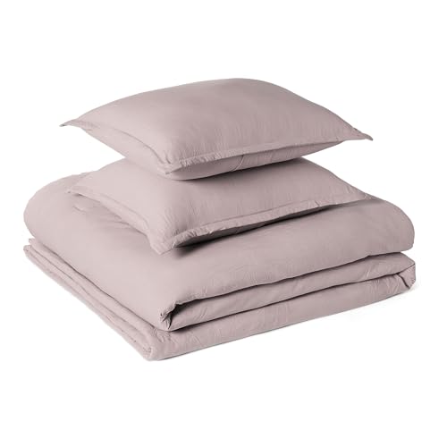 Amazon Basics Brushed Microfiber Comforter Set, Extra Soft with Natural Texture, 3-Piece, Queen/Full, Purple
