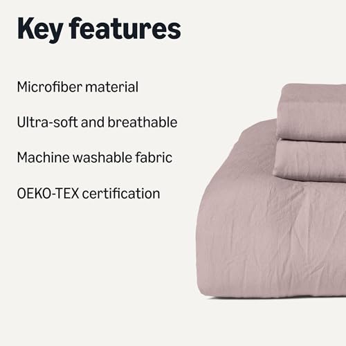 Amazon Basics Brushed Microfiber Comforter Set, Extra Soft with Natural Texture, 3-Piece, Queen/Full, Purple view 2