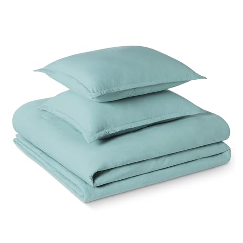 Amazon Basics Brushed Microfiber Comforter Set, Extra Soft with Natural Texture, 3-Piece, Queen/Full, Blue