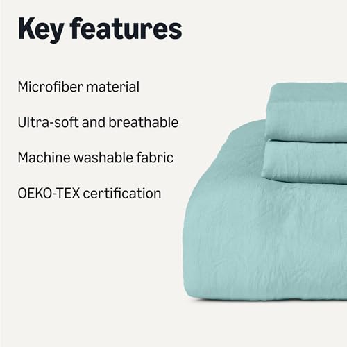 Amazon Basics Brushed Microfiber Comforter Set, Extra Soft with Natural Texture, 3-Piece, Queen/Full, Blue view 2