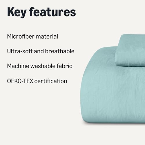 Amazon Basics Brushed Microfiber Comforter Set, Extra Soft with Natural Texture, 2-Piece, Twin/Twin XL, Blue view 2