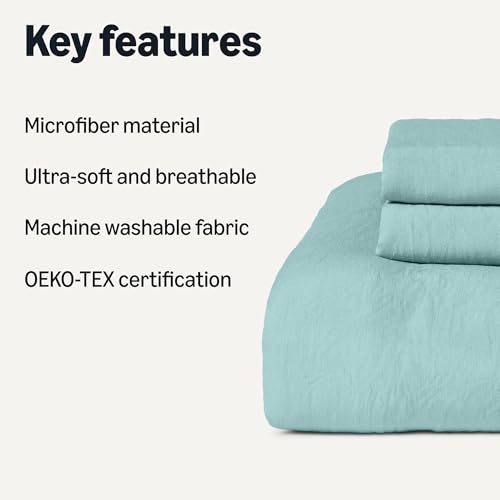 Amazon Basics Brushed Microfiber Comforter Set, Extra Soft with Natural Texture, 3-Piece, King, Blue view 2