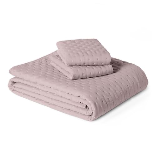 Amazon Basics Brushed Microfiber Quilt Set, Extra Soft with Natural Texture, 3-Piece, King, Purple