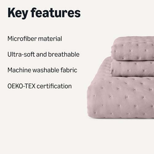 Amazon Basics Brushed Microfiber Quilt Set, Extra Soft with Natural Texture, 3-Piece, King, Purple view 2