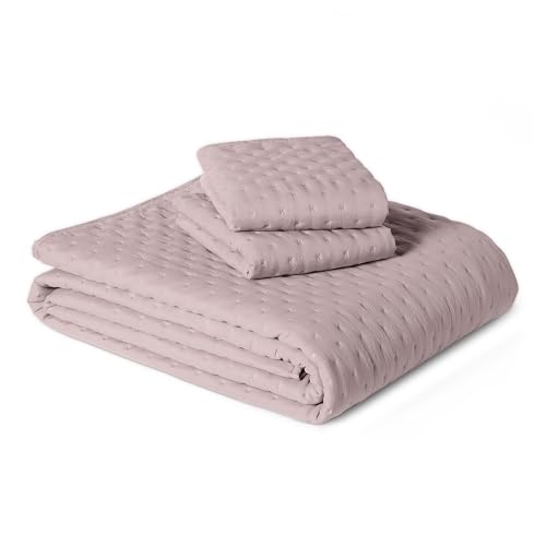 Amazon Basics Brushed Microfiber Quilt Set, Extra Soft with Natural Texture, 3-Piece, Queen/Full, Purple