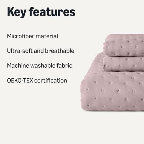 Amazon Basics Brushed Microfiber Quilt Set, Extra Soft with Natural Texture, 3-Piece, Queen/Full, Purple view 2