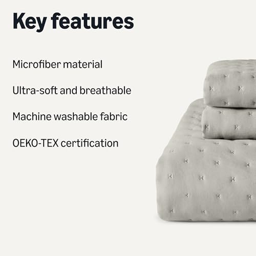 Amazon Basics Brushed Microfiber Quilt Set, Extra Soft with Natural Texture, 3-Piece, King, Grey view 2