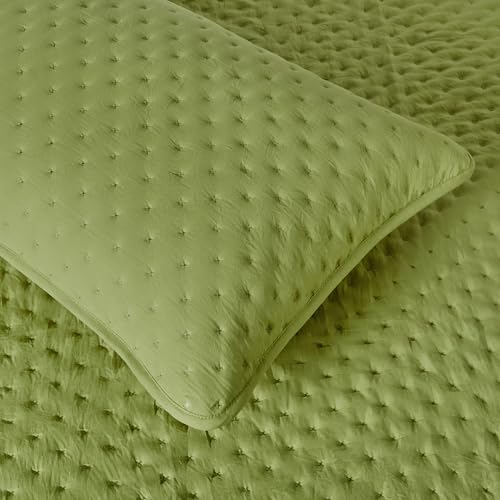 Amazon Basics Brushed Microfiber Quilt Set, Extra Soft with Natural Texture, 2-Piece, Twin/Twin XL, Green view 3