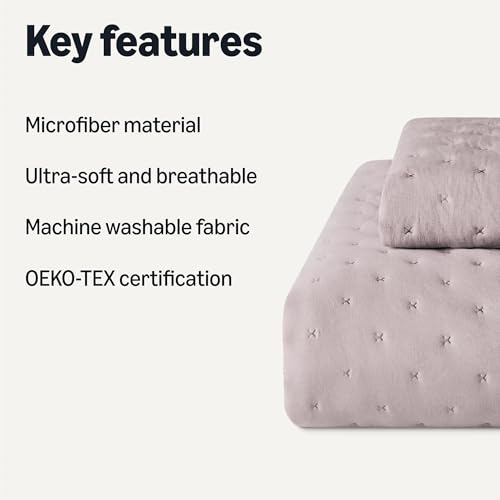 Amazon Basics Brushed Microfiber Quilt Set, Extra Soft with Natural Texture, 2-Piece, Twin/Twin XL, Purple view 2