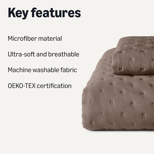 Amazon Basics Brushed Microfiber Quilt Set, Extra Soft with Natural Texture, 2-Piece, Twin/Twin XL, Brown view 2