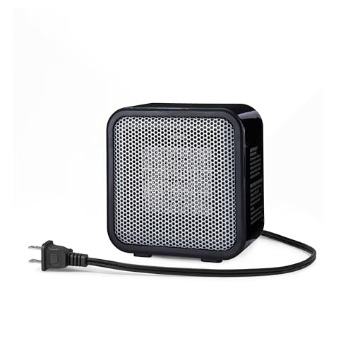 Amazon Basics Ceramic Portable Mini Space Heater for Office Desk, Indoor Use, Fast Heating, Energy Efficient, 500W, With Tip-Over Protection, Lightweight 1.4 lbs, Black, 5.87"D x 3.15"W x 5.95"H