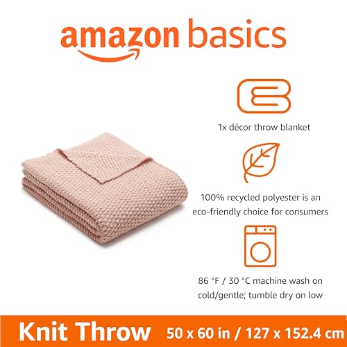 Amazon Basics Chunky Cable Knit Throw Blanket for Couch, Sofa, Bed, Lightweight Soft Cozy, Dusty Rose, 50"x 60"