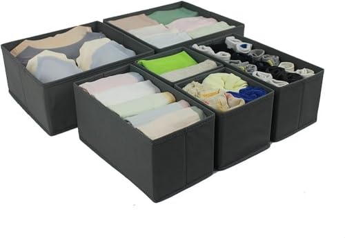 Amazon Basics Collapsible Cloth Drawer Organizer Boxes for Socks, Underwear and Baby Clothes, Storage Bins, Gray, Set of 6 view 3