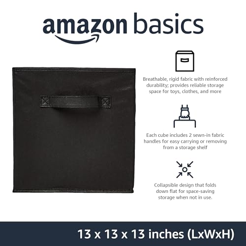 Amazon Basics Collapsible Fabric Storage Cube Bins Organizer with Handles, Sturdy, Black, 13-x-13-x-13-inch, Pack of 6