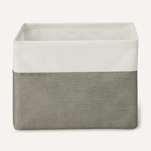 Amazon Basics Collapsible Storage Bins with Faux Leather Handles, Foldable Organizing Containers for Closet, Charcoal, Large, 3-Pack view 3