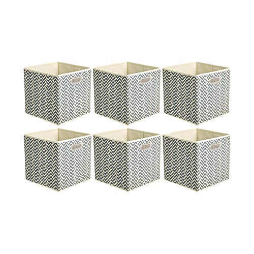 Amazon Basics Collapsible Storage Bins with Handle, Space-Saving, Breathable Cube Organizer, 10.5" x 10.5" x 11", Chevron Grey, 6-Pack