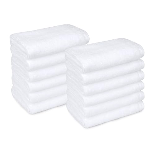 Amazon Basics Cotton Washcloths, Quick-Dry, 12" x 12", 12-Pack, White