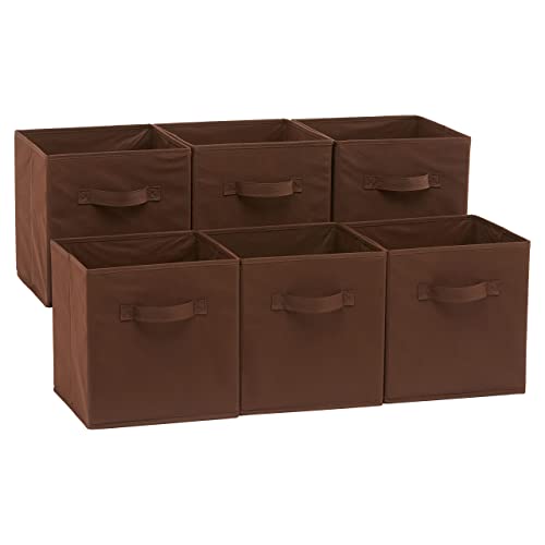 Amazon Basics Cube Organizer Storage Bins Handles, Collapsible Fabric, Pack of 6, 10.5"x10.5"x11", Brown