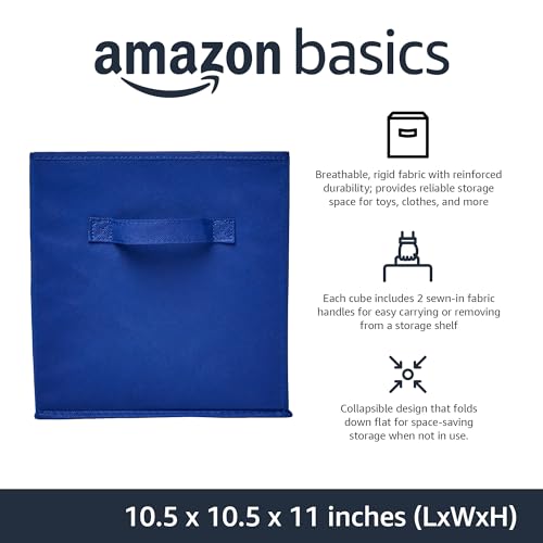 Amazon Basics Cube Organizer Storage Bins Handles, Collapsible Fabric, Pack of 6, 10.5"x10.5"x11", Navy