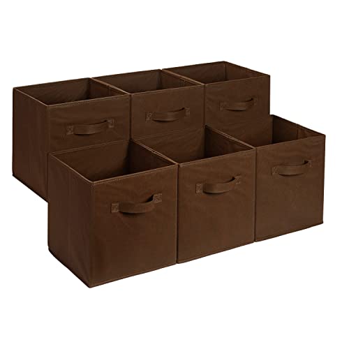 Amazon Basics Cube Organizer Storage Bins Handles, Collapsible Fabric, Pack of 6, 13"x13"x13", Brown