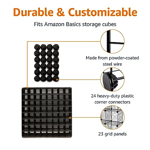 Amazon Basics Cube Wire Grid Stackable Storage Shelves, 6-Cube, 12.6"D x 26"W x 38"H, Black