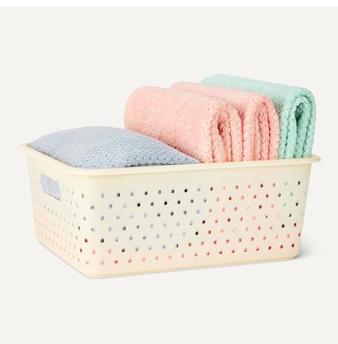 Amazon Basics Decorative BPA-Free Plastic Storage Baskets, 13.66 x 11.34 x 5.39, Ivory, Pack of 4 view 3