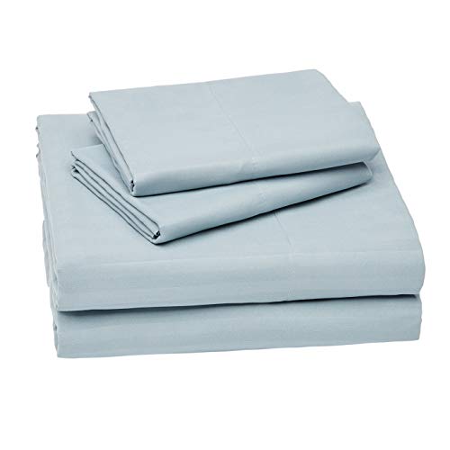 Amazon Basics Deluxe Breathable Wrinkle Resistant Brushed Microfiber Polyester Bed Sheets, 4-Piece, Full, Spa Blue Striped view 2