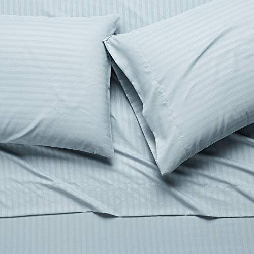 Amazon Basics Deluxe Breathable Wrinkle Resistant Brushed Microfiber Polyester Bed Sheets, 4-Piece, Full, Spa Blue Striped view 3