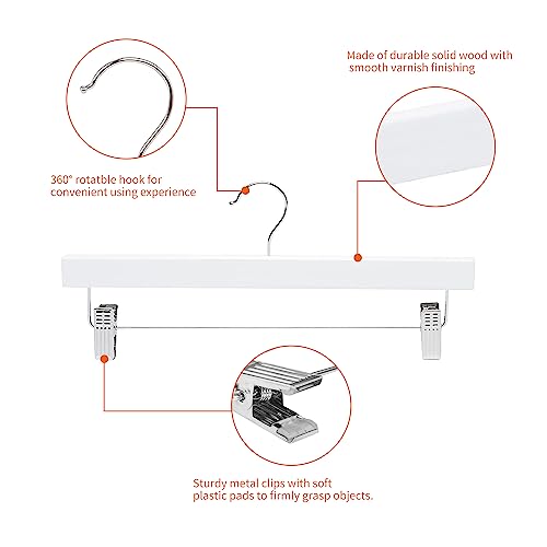 Amazon Basics Durable Wooden Pants and Skirt Hangers with Clips - White, 10-Pack