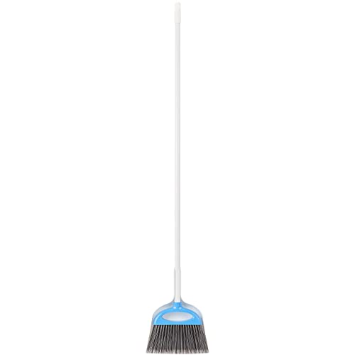 Amazon Basics Dustpan Broom Set with Adjustable Long Handle, Easy to Assemble, Blue and White