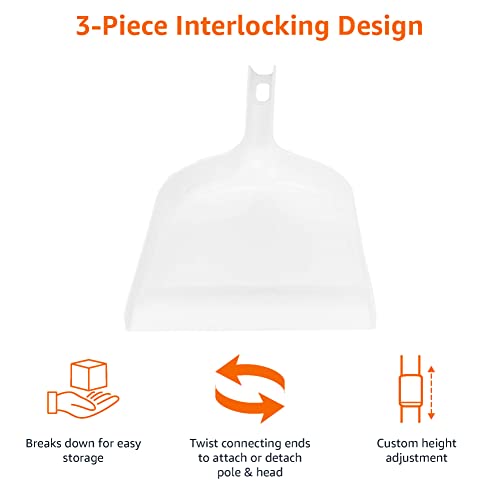 Amazon Basics Dustpan Broom Set with Adjustable Long Handle, Easy to Assemble, Blue and White view 3