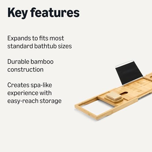 Amazon Basics Expandable Bamboo Bathtub Tray Caddy, 29.5-43 in, Spa Bath Organizer view 2