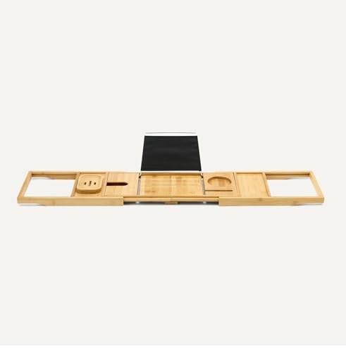 Amazon Basics Expandable Bamboo Bathtub Tray Caddy, 29.5-43 in, Spa Bath Organizer view 3
