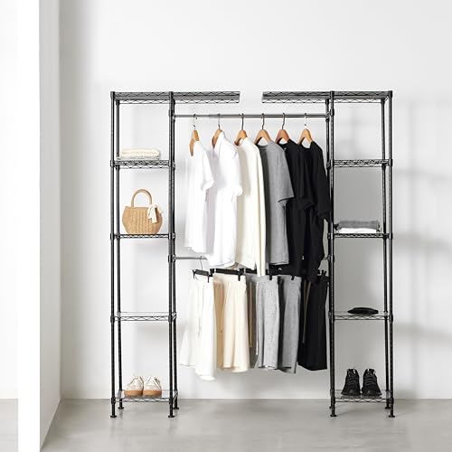 Amazon Basics Expandable Metal Hanging Closet Organizer System with Storage Shelves, Adjustable, Easy to Assemble, 57-80"L x 14"W x 72"H, Black view 2