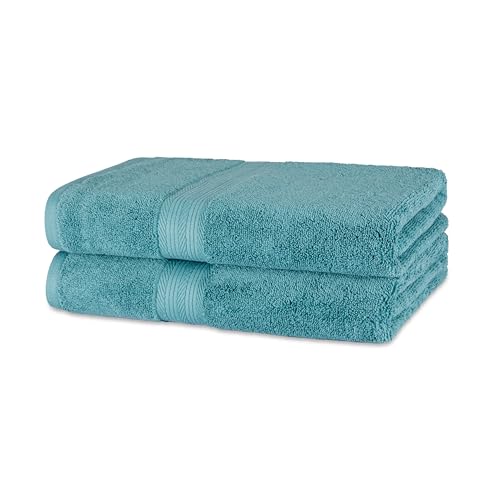 Amazon Basics Fade-Resistant 100% Cotton Bath Towel, 2 Pack, 30"x54", Teal Green
