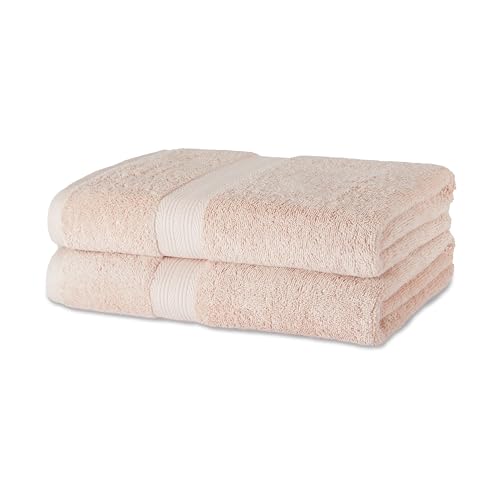 Amazon Basics Fade-Resistant 100% Cotton Bath Towel, 2 Pack, 30"x54", Blush Pink