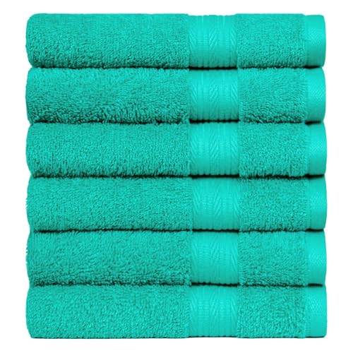 Amazon Basics Fade-Resistant 100% Cotton Hand Towels for Bathroom, Soft Absorbent, 26 x 16 inches, Teal, 6-Pack view 2