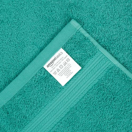 Amazon Basics Fade-Resistant 100% Cotton Hand Towels for Bathroom, Soft Absorbent, 26 x 16 inches, Teal, 6-Pack view 3